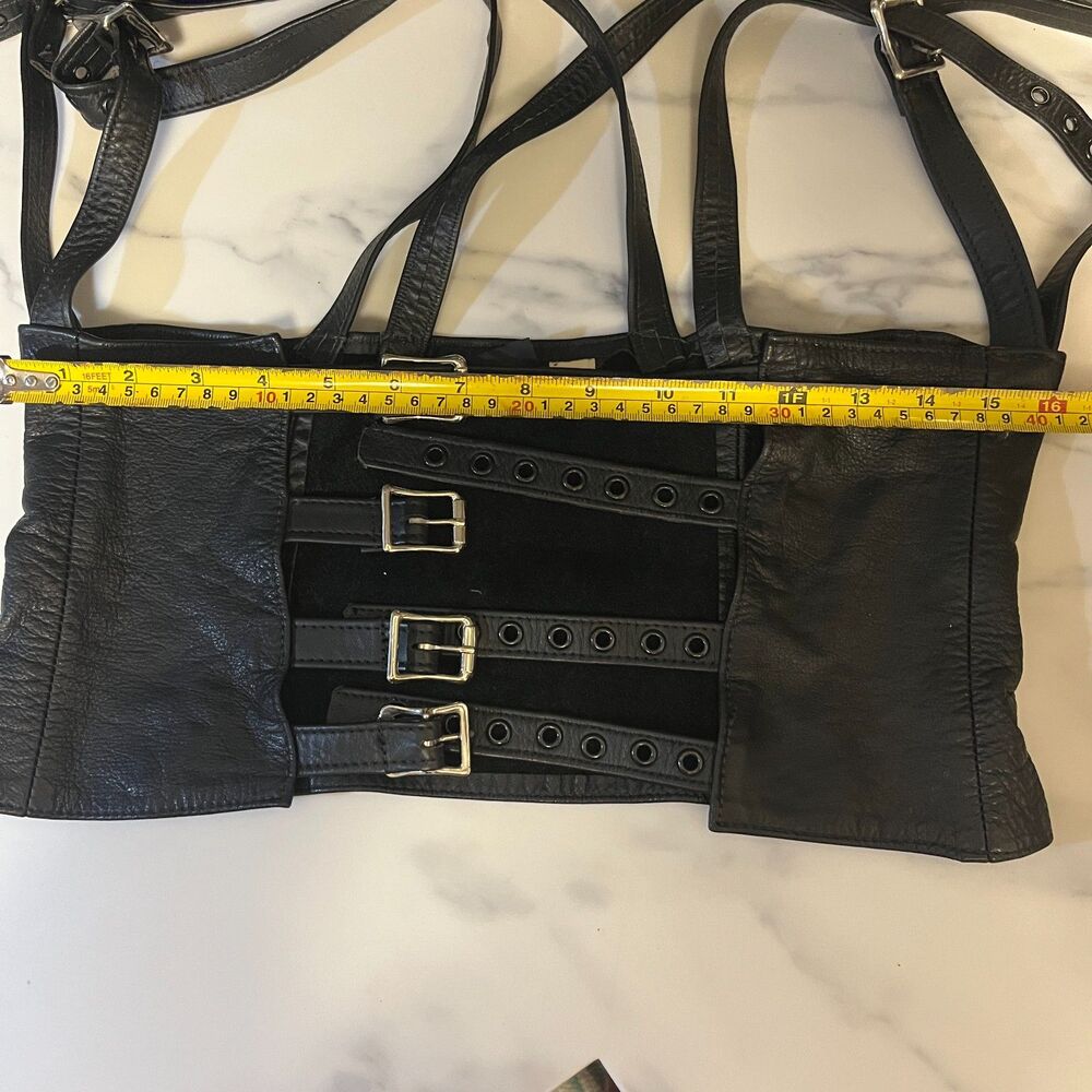 Vintage Leather Under Bust Harness Style Waist Cincher Corset - Y2K Goth Punk - Picture 7 of 9